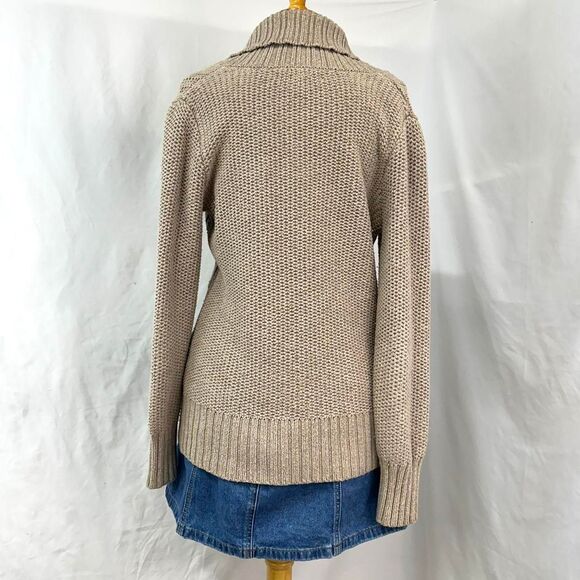 2000s OLD NAVY Rabbit Hair Chunky Cable Knit Fisherman Shawl Collar Sweater L - Picture 5 of 5